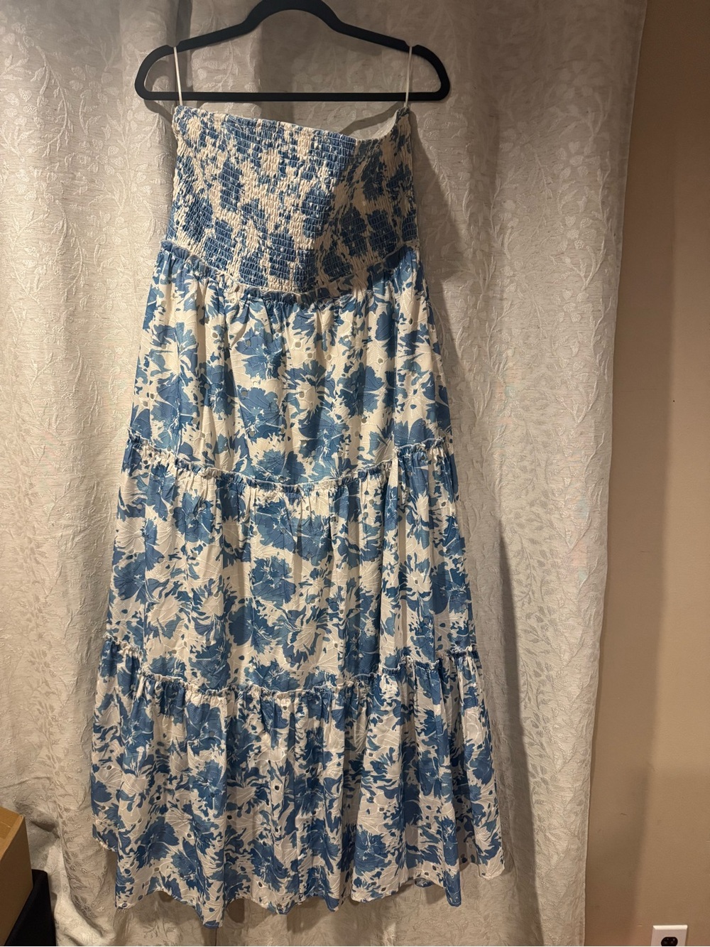DAVI & DANI Blue and White Floral Smocked Maxi Skirt